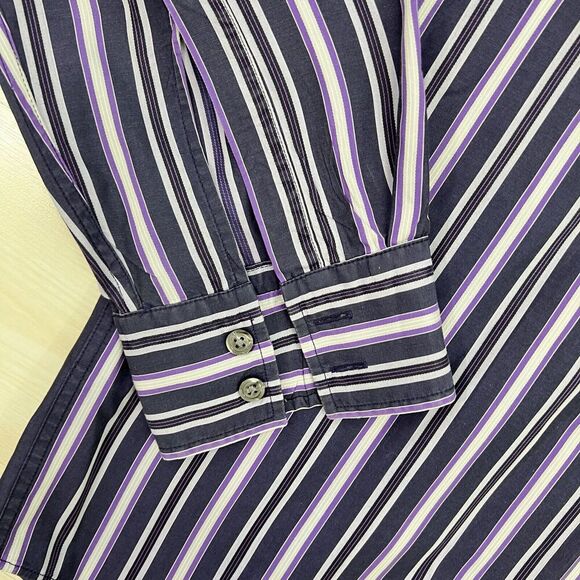 Hugo Boss Button Down Long Sleeve Dress Shirt Men XL Striped Purple Cotton - Picture 4 of 14